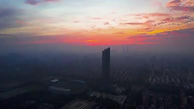 4K航拍无锡地标润华大厦无锡城市朝霞日出视频的预览图